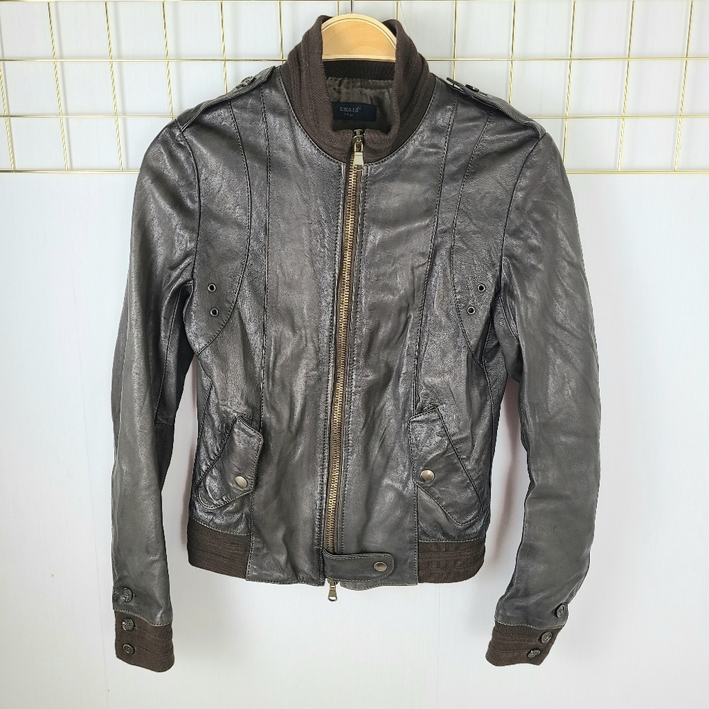 S.W.O.R.D 66.44 Made in Italy Chocolate Brown Leather Bomber Jacket